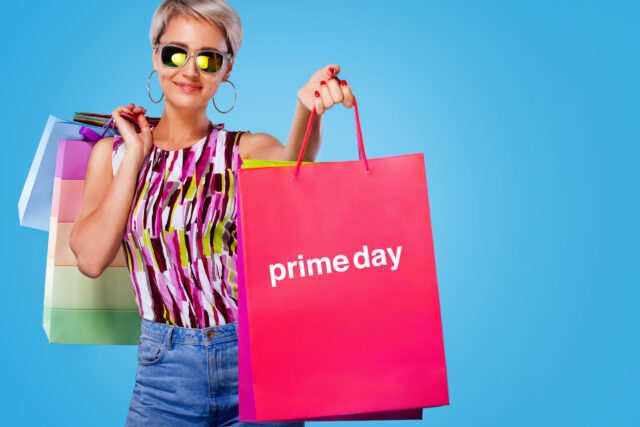 woman holding shopping bags prime day