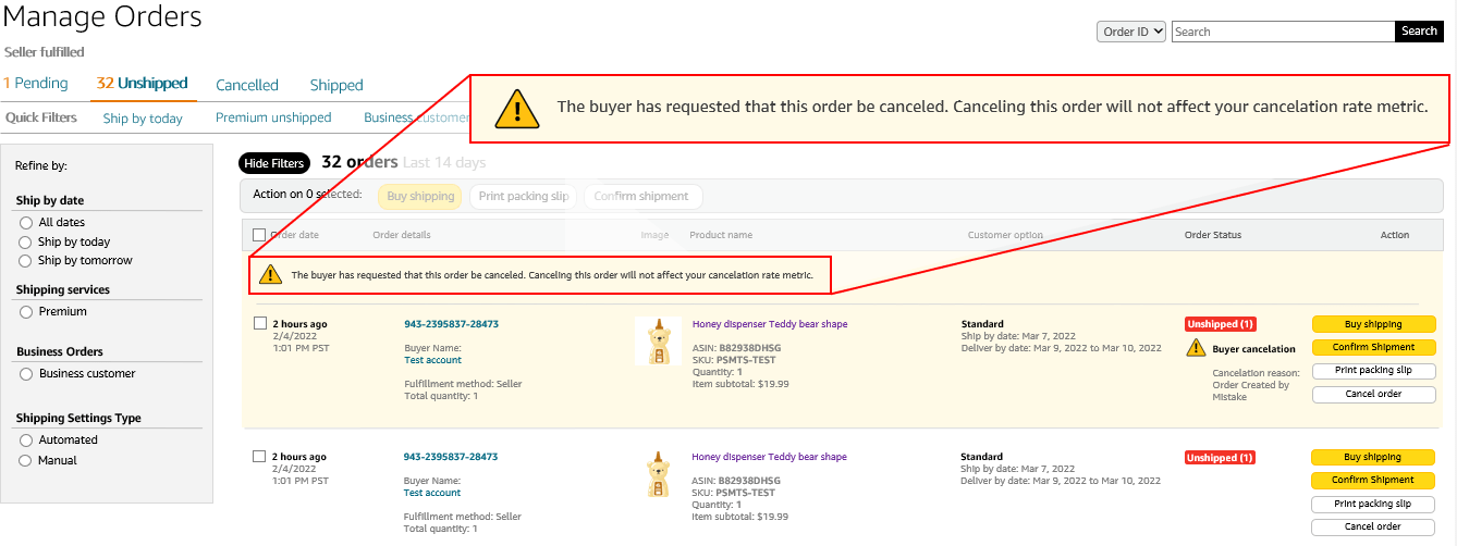 buyer-initiated cancellation order