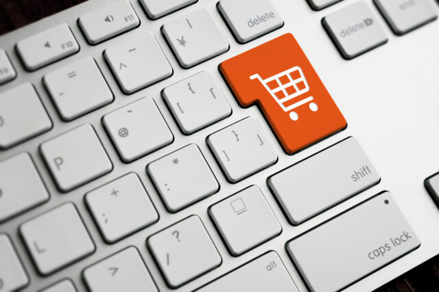 shopping car on computer keyboard