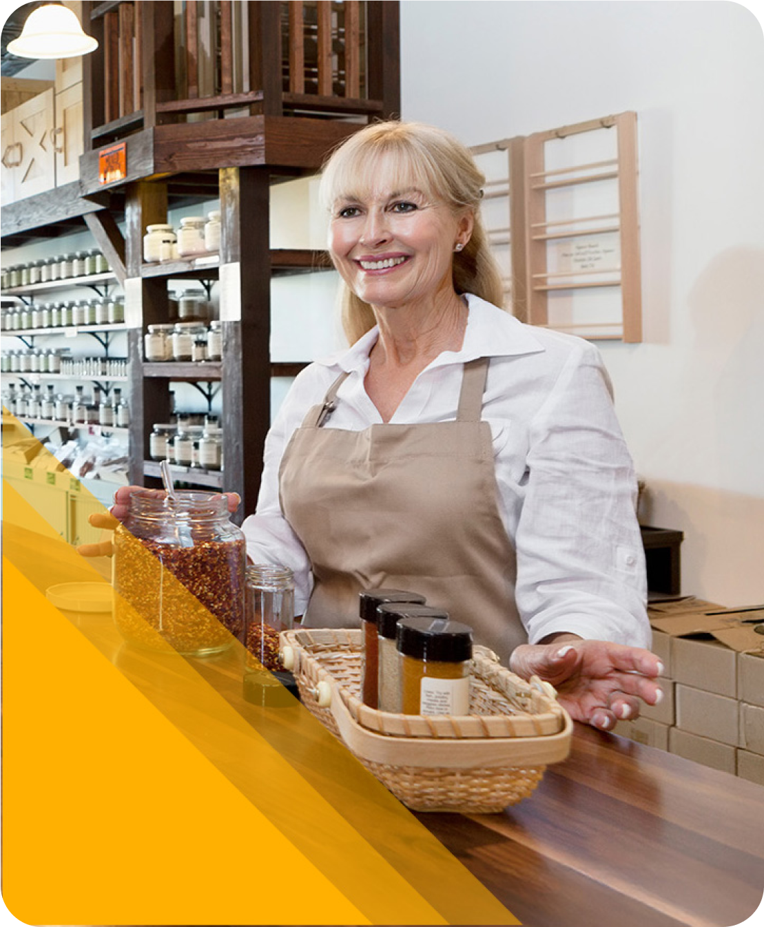 cashier behind a counter