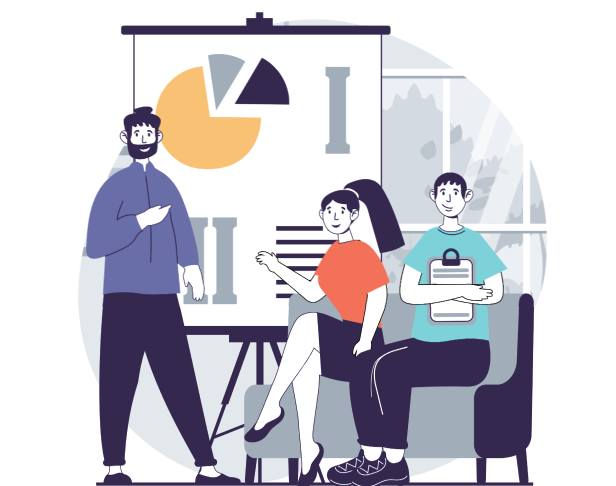 graphic of business people looking at a chart