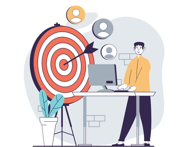 graphic of a person standing next to a bulleye